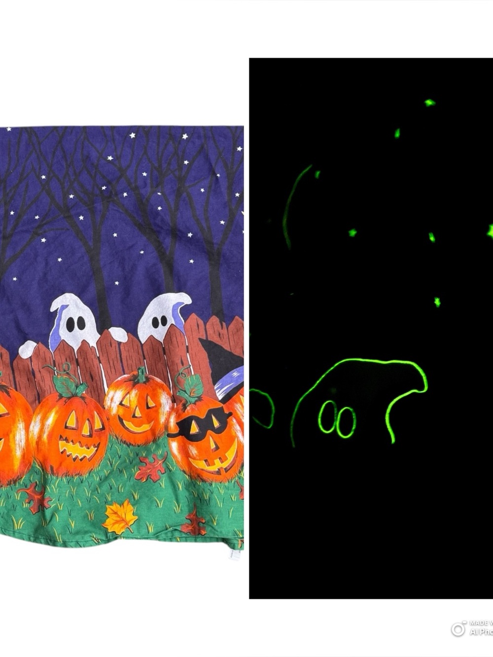 Avon Glow In The Dark Halloween Oval Tablecloth 56x84 Cat Jack O Lantern Ghosts